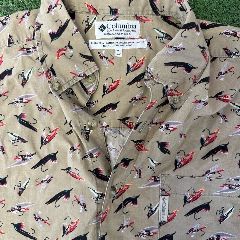 Vintage Columbia Fly fishing lure Patterned Men's Shirt, size Large - Picture 4 of 9